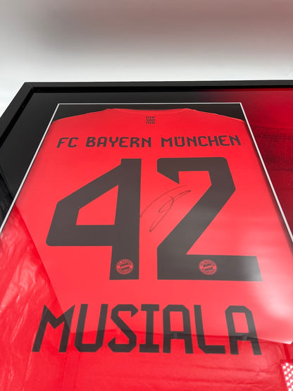 Bayern Munich jersey signed by Jamal Musiala in a COA Adidas frame