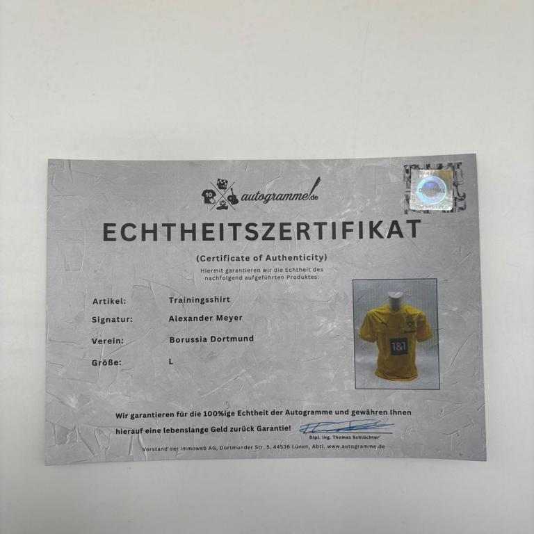 Borussia Dortmund Trainingsshirt Alexander Meyer signiert Puma COA  Autogramm L