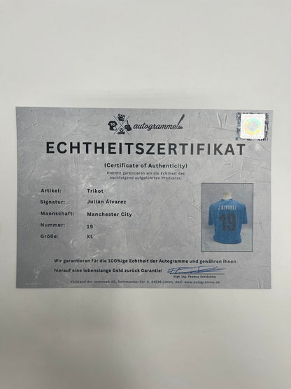 Manchester City jersey signed by Julian Alvarez, Puma COA XL