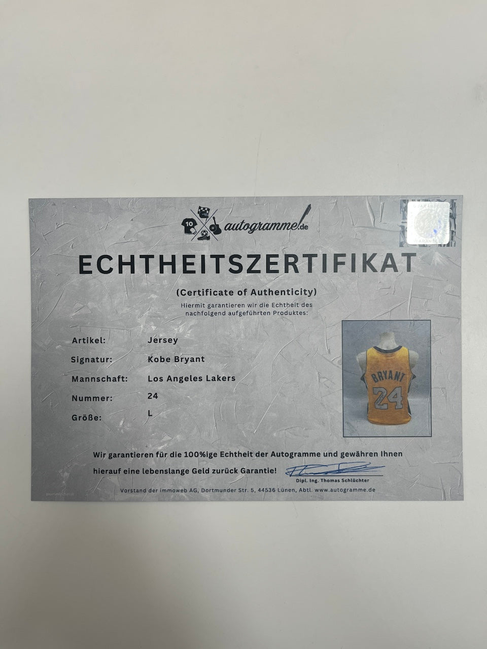 Los Angeles Lakers Jersey Kobe Bryant signs NBA Basketball COA L