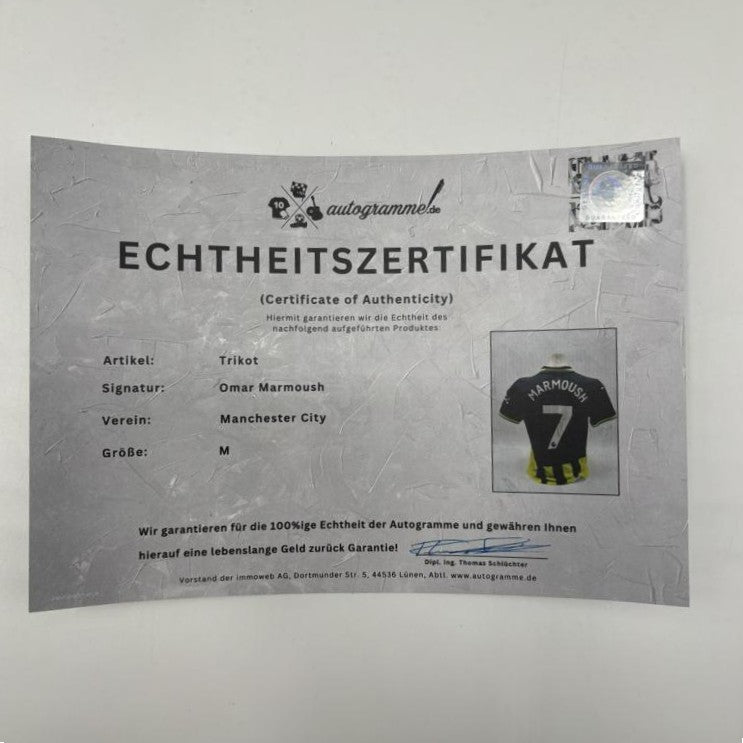 Manchester City Trikot Omar Marmoush signiert Autogramm Puma COA neu M