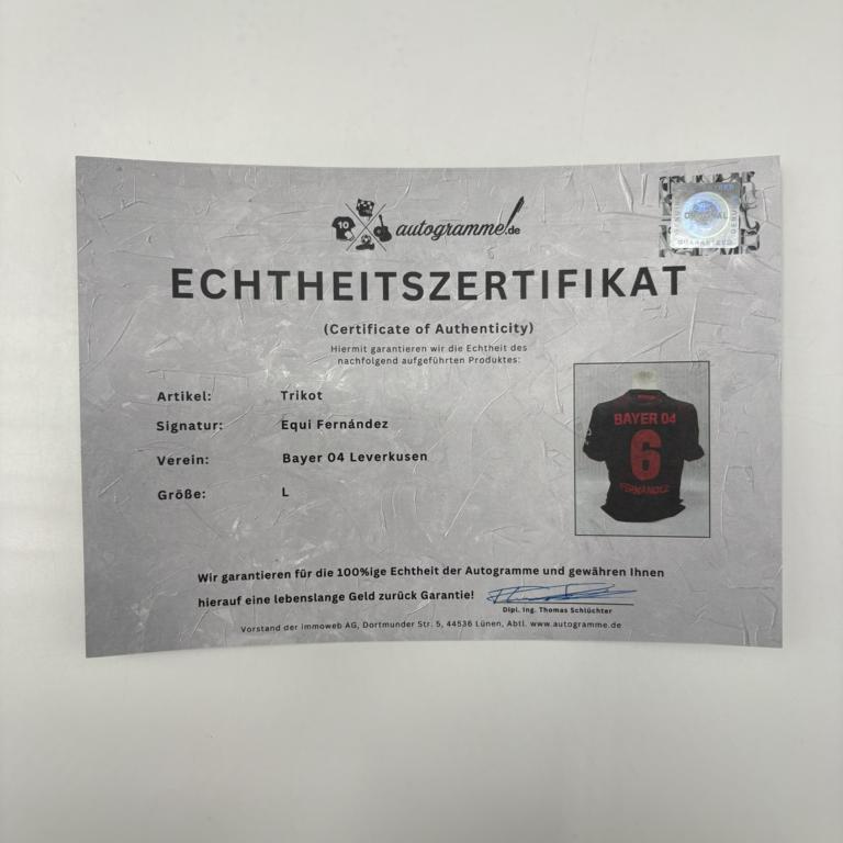 Bayer Leverkusen Trikot Equi Fernandez signiert New Balance COA Autogramm L