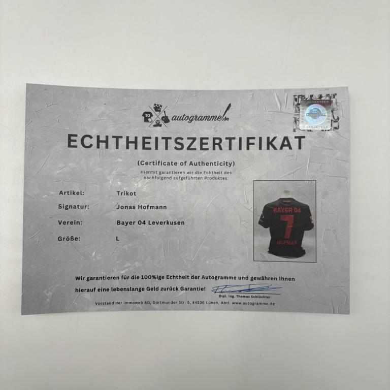 Bayer Leverkusen Trikot Jonas Hofmann signiert New Balance COA Autogramm L