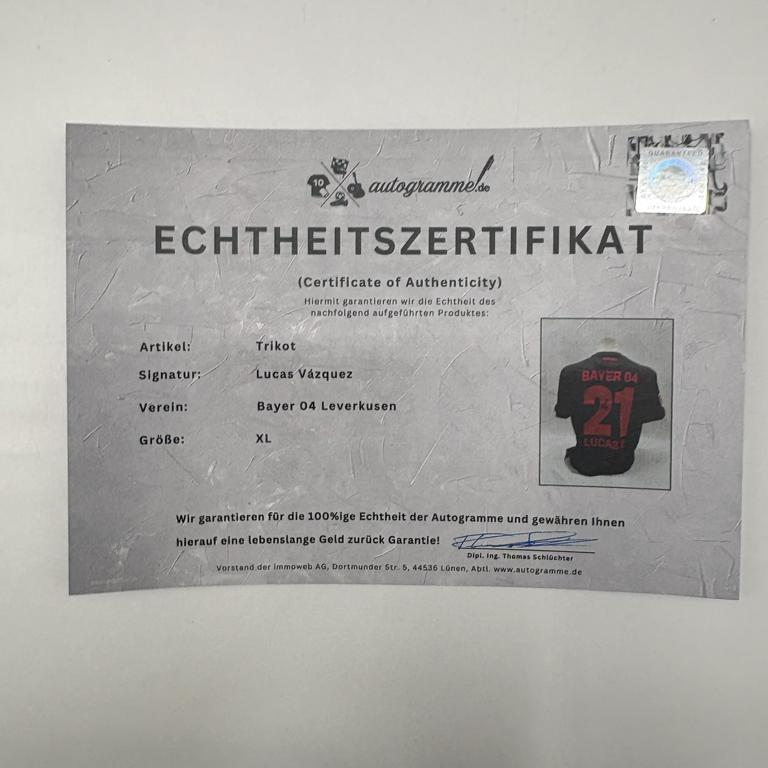 Bayer Leverkusen Trikot Lucas Vazquez signiert New Balance COA Autogramm XL