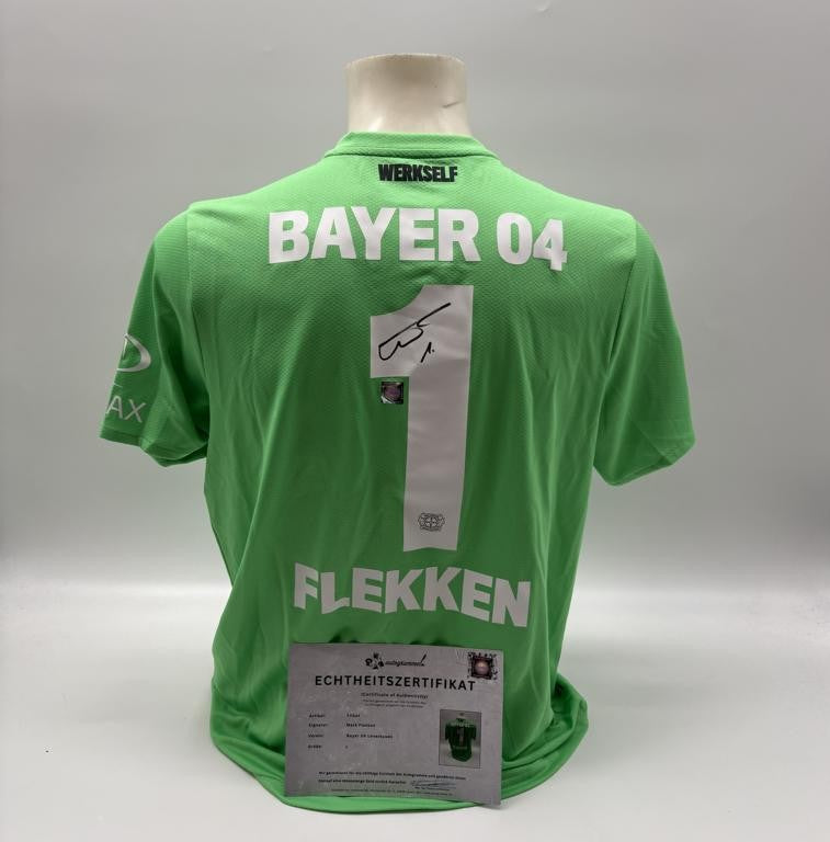 Bayer Leverkusen Authentic Trikot Mark Flekken signiert New Balance COA Autogramm L