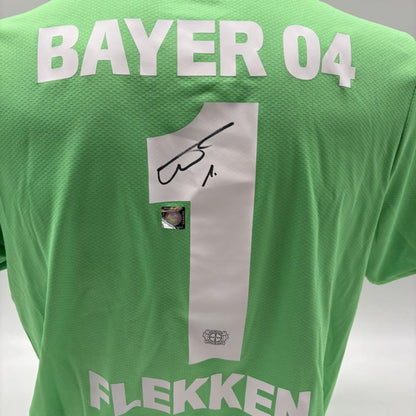Bayer Leverkusen Authentic Trikot Mark Flekken signiert New Balance COA Autogramm L