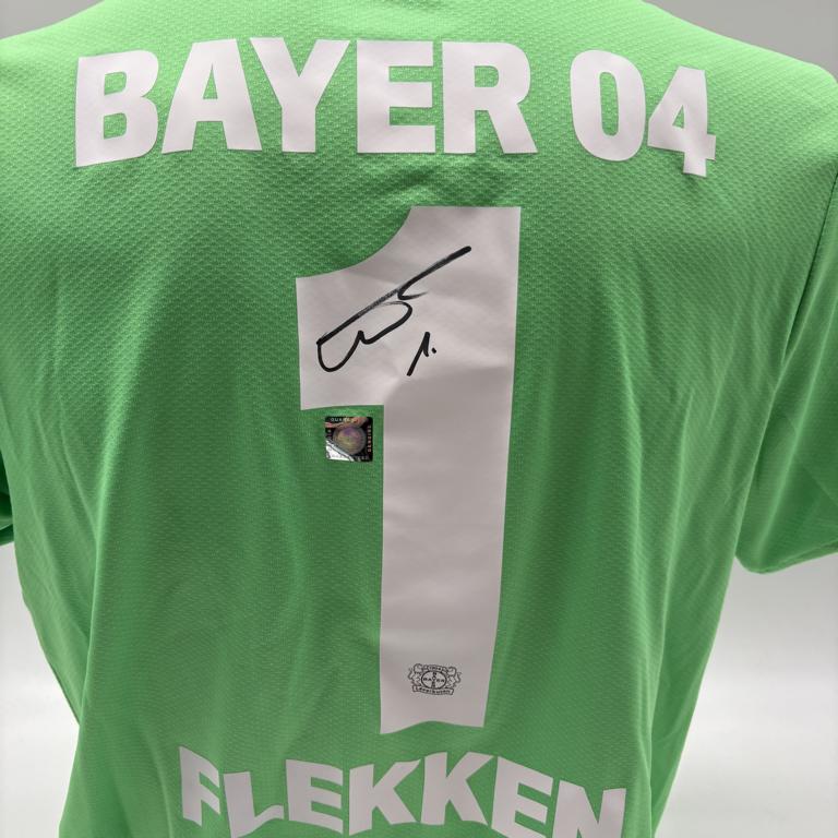 Bayer Leverkusen Authentic Trikot Mark Flekken signiert New Balance COA Autogramm L