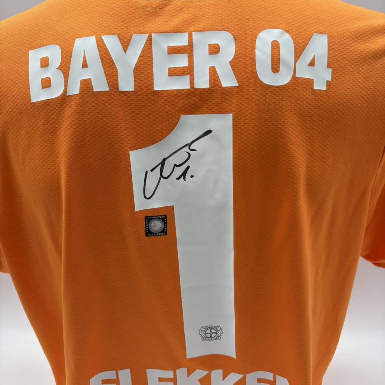 Bayer Leverkusen Authentic Trikot Mark Flekken signiert New Balance COA Autogramm L