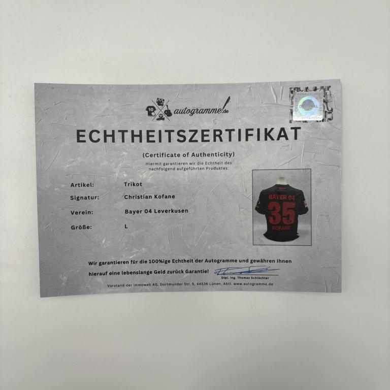 Bayer Leverkusen Trikot Christian Kofane signiert New Balance COA Autogramm L