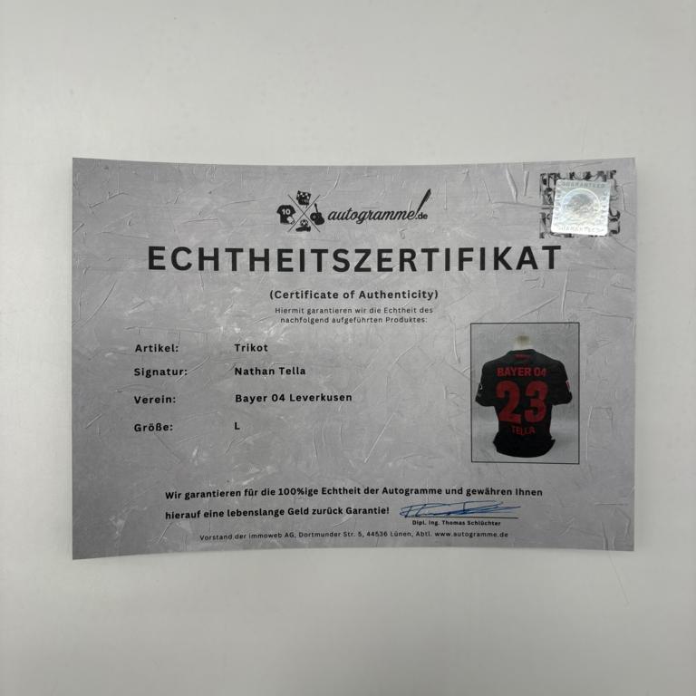 Bayer Leverkusen Trikot Nathan Tella  signiert New Balance COA Autogramm L