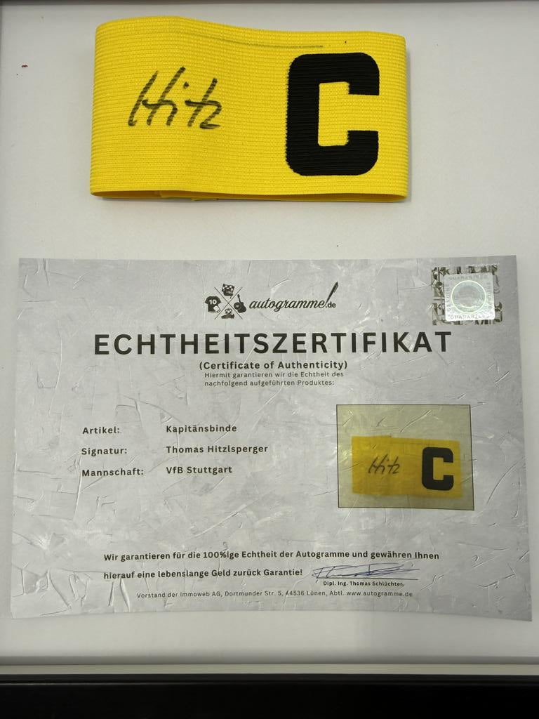 Kapitänsbinde Thomas Hitzlsperger signiert im Rahmen VFB Stuttgart Fußball COA