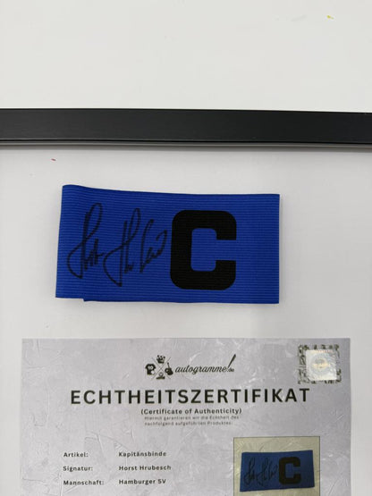 Kapitänsbinde Horst Hrubesch signiert im Rahmen Hamburger SV Autogramm COA