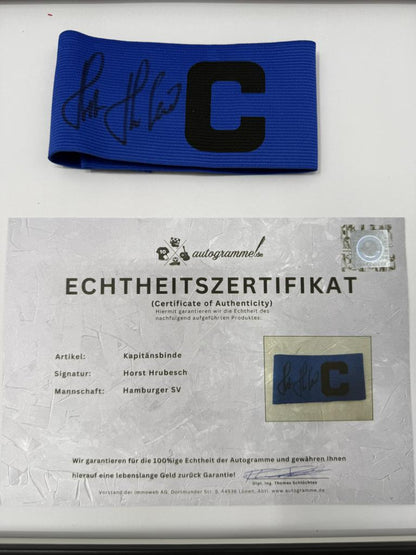Kapitänsbinde Horst Hrubesch signiert im Rahmen Hamburger SV Autogramm COA