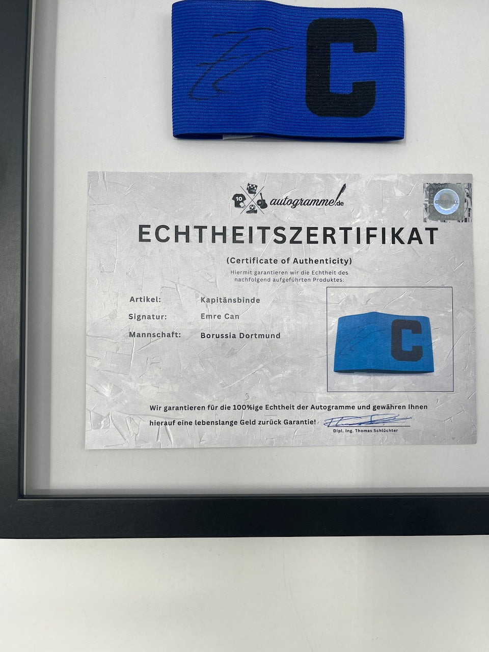 Captain's armband Emre Can signed in a new Borussia Dortmund autograph frame