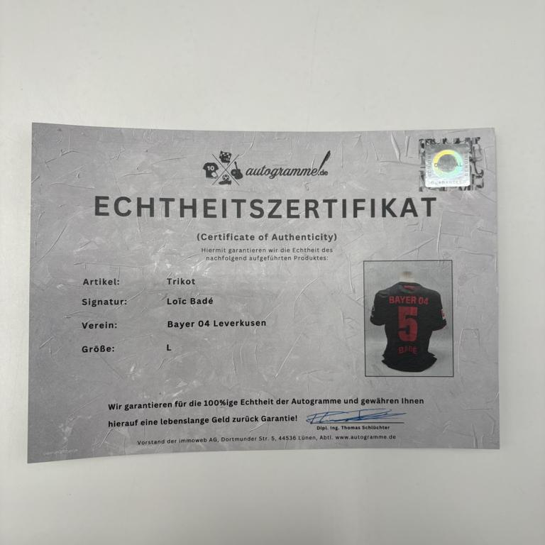 Bayer Leverkusen Trikot Loic Bade signiert New Balance COA Autogramm L