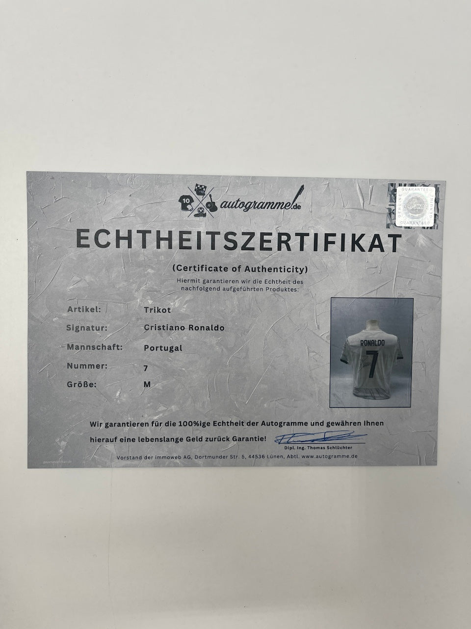 Portugal Trikot Cristiano Ronaldo signiert Autogramm COA Fußball M