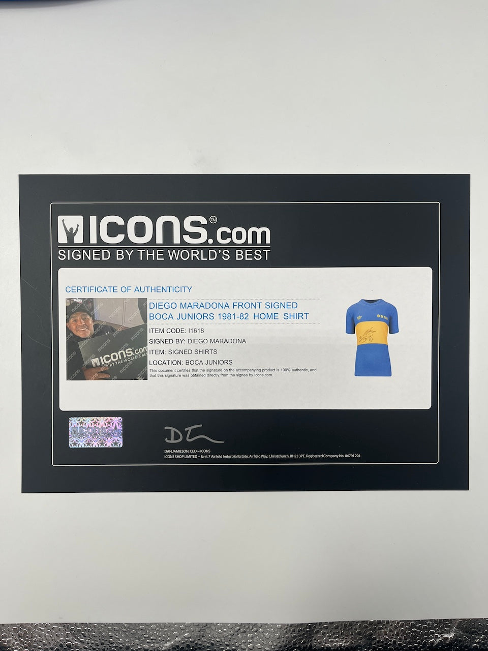 Boca Junior jersey signed by Diego Maradona, autographed COA L