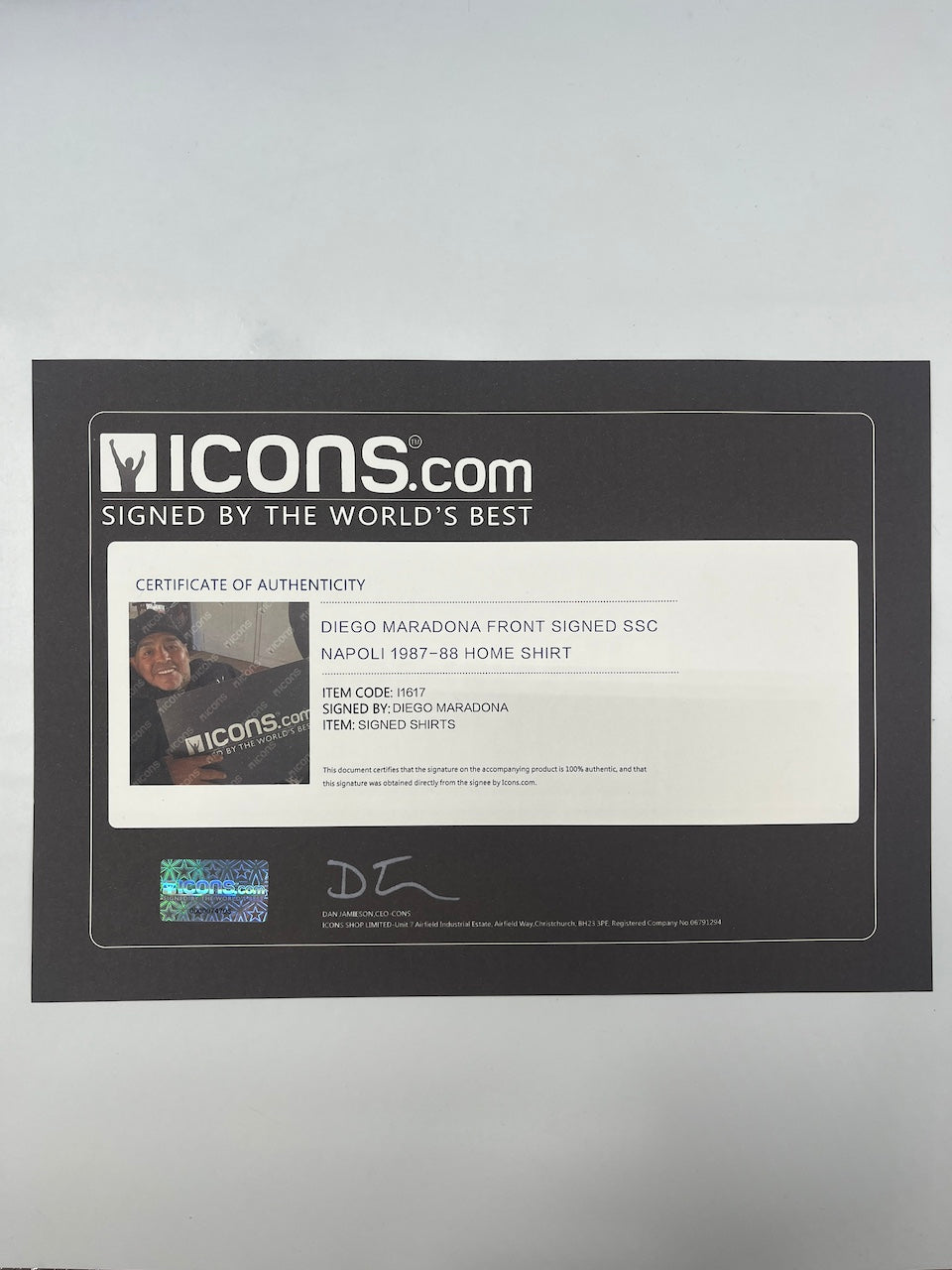 SSC Napoli jersey signed by Diego Maradona, autographed COA L