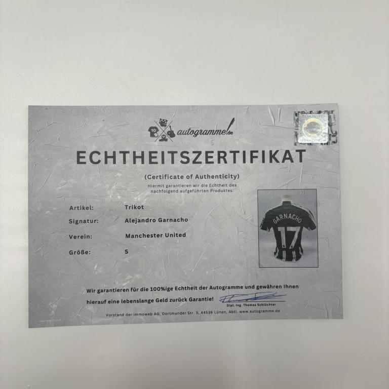 Manchester United Trikot Alejandro Garnacho signiert Autogramm Adidas COA S