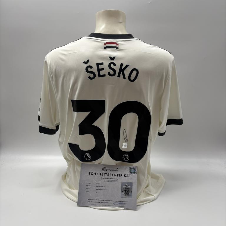 Manchester United Trikot Benjamin Sesko signiert Autogramm Adidas COA XL