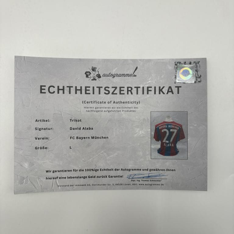Bayern München Trikot David Alaba signiert Adidas COA Autogramm L