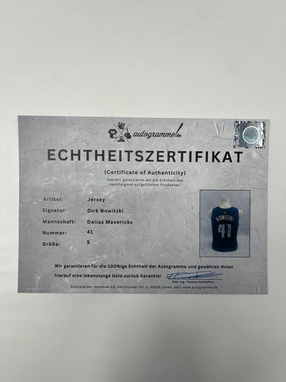 Dallas Mavericks Jersey Dirk Nowitzki Signs NBA Basketball COA S