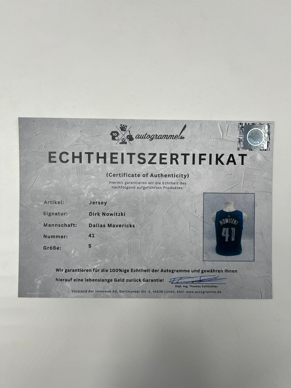 Dallas Mavericks Jersey Dirk Nowitzki Signs NBA Basketball COA S