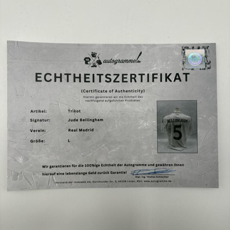 Real Madrid Trikot Jude Bellingham signiert Autogramm Adidas COA L