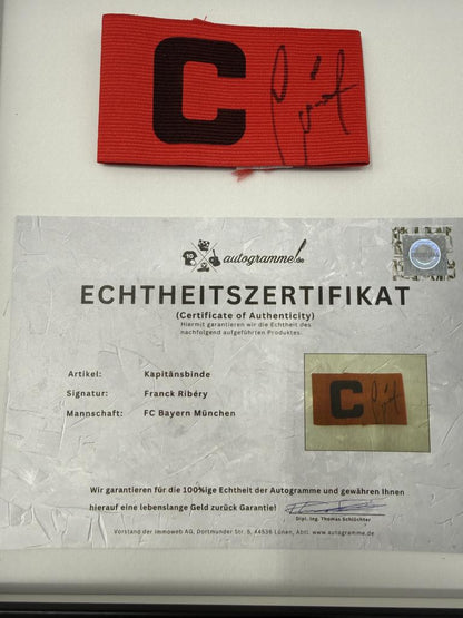Kapitänsbinde Franck Ribéry signiert im Rahmen Bayern München Fußball Autogramm