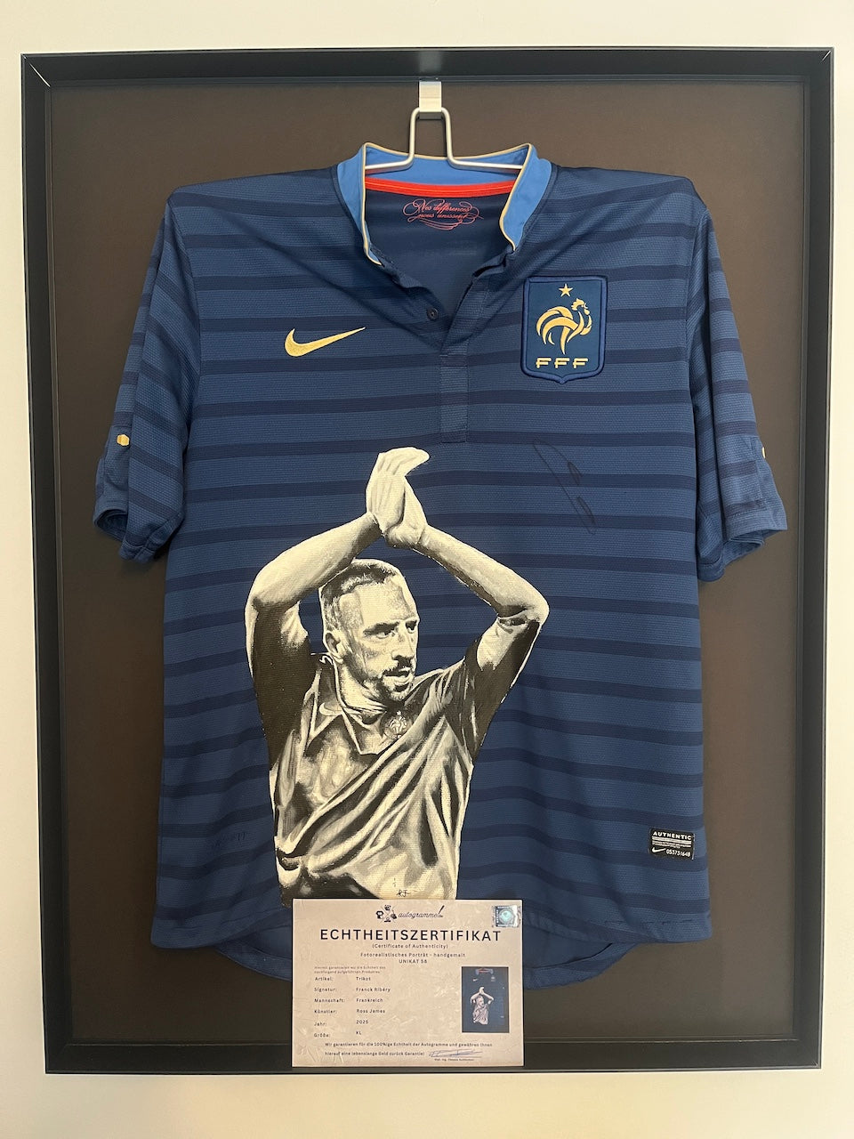 France jersey portrait of Franck Ribery, hand-painted and signed