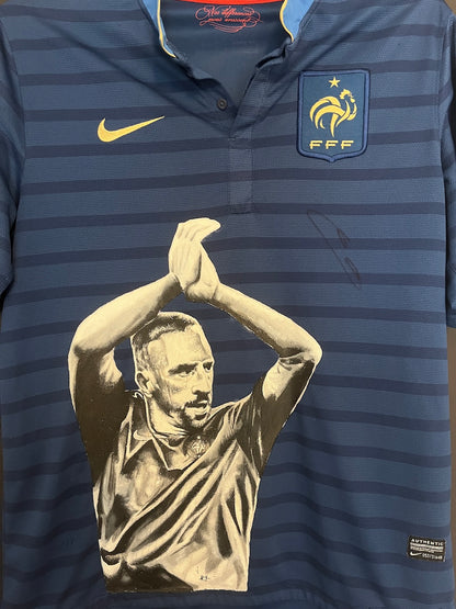 France jersey portrait of Franck Ribery, hand-painted and signed, Nike XL