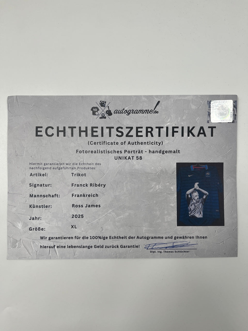 Frankreich Trikot Portrait Franck Ribery handgemalt und signiert Nike XL