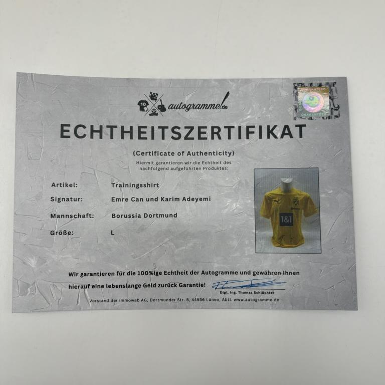 Borussia Dortmund Trainingsshirt Emre Can und Karim Adeyemi signiert Puma COA  Autogramm L