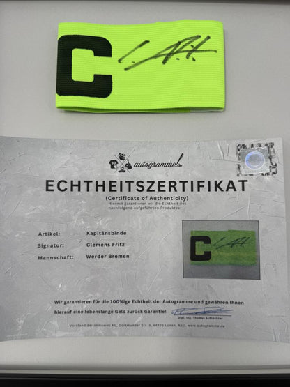 Kapitänsbinde Clemens Fritz signiert im Rahmen Werder Bremen COA Fußball