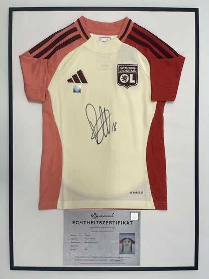 Olympique Lyon jersey signed by Rayan Cherki in Adidas COA 128 frame