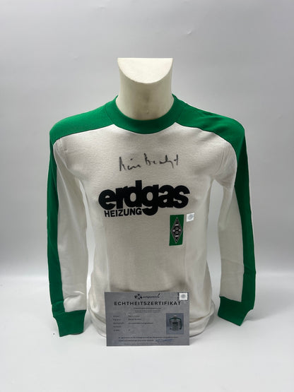 Reproduction Borussia Mönchengladbach jersey, signed by Rainer Bonhof, autograph S