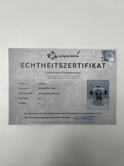 Newcastle United jersey signed by Alexander Isak, Adidas football jersey, size L