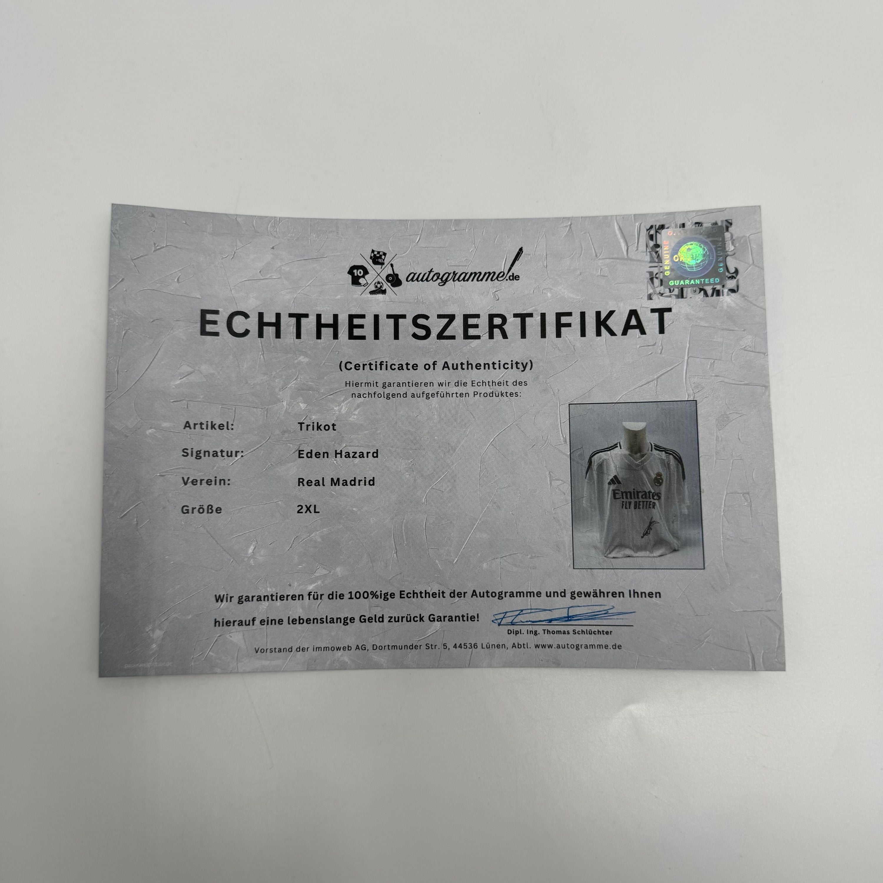 Real Madrid Trikot Eden Hazard signiert Autogramm Adidas COA XXL