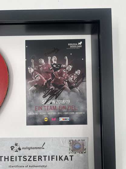 Tischtennisschläger Timo Boll signiert im Rahmen Autogramm Borussia Düsseldorf