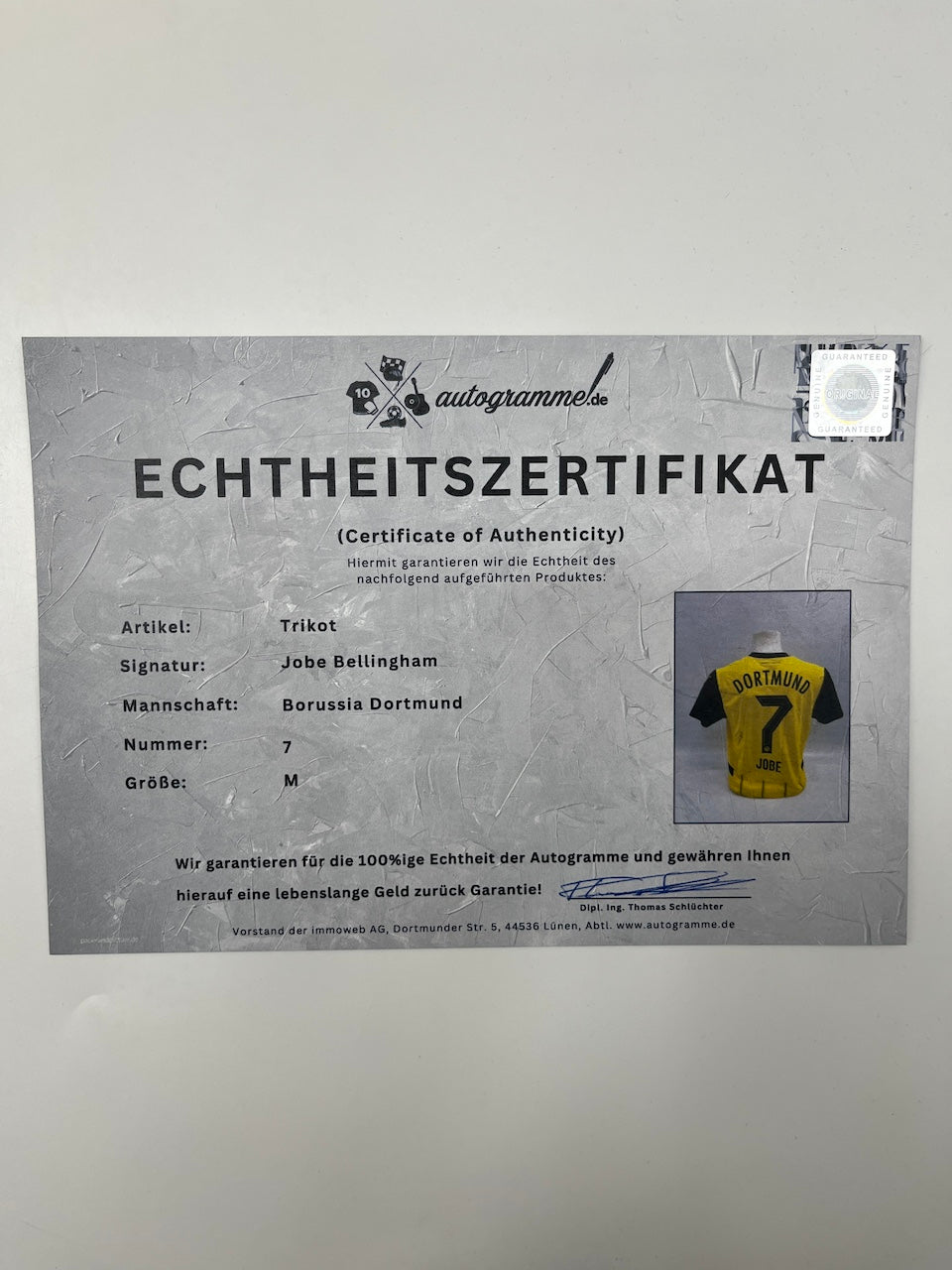 Borussia Dortmund Authentic Trikot Jobe Bellingham signiert BVB Puma neu M
