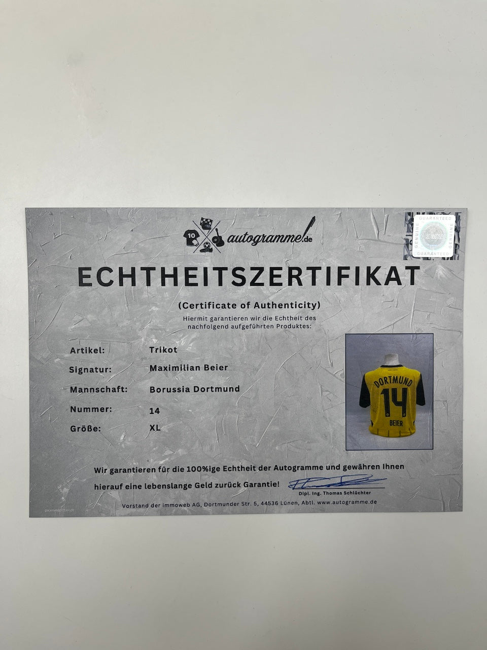 Borussia Dortmund jersey signed by Maximilian Beier, BVB Puma, new, XL