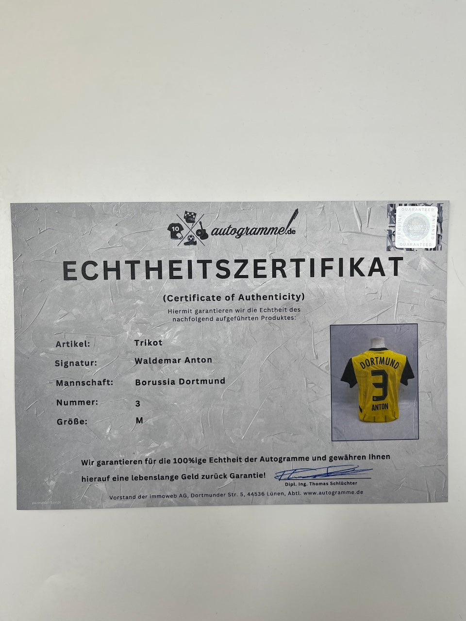 Borussia Dortmund Authentic Jersey Waldemar Anton signed BVB Puma new M
