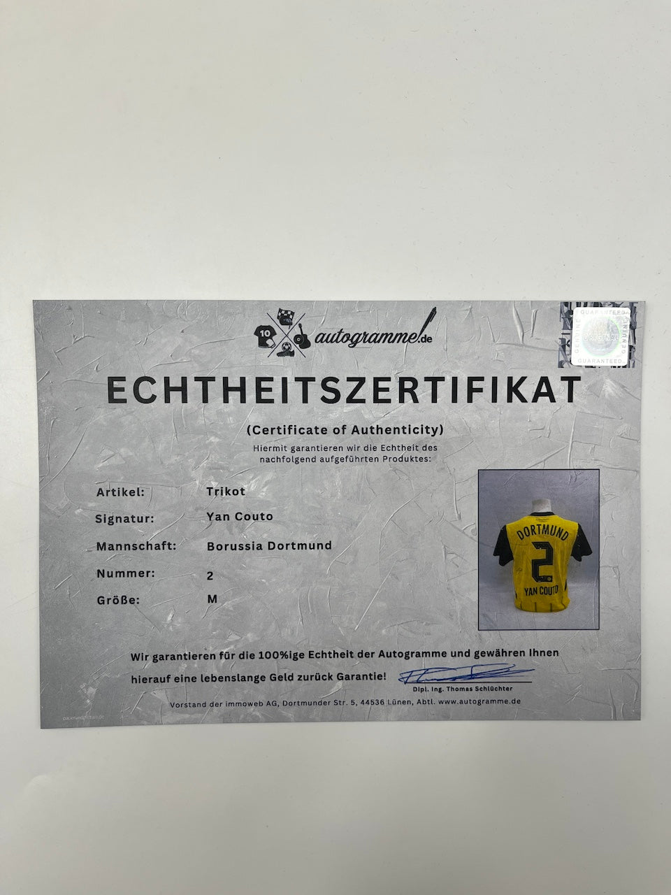 Borussia Dortmund Authentic Jersey Yan Couto Signed BVB Puma M