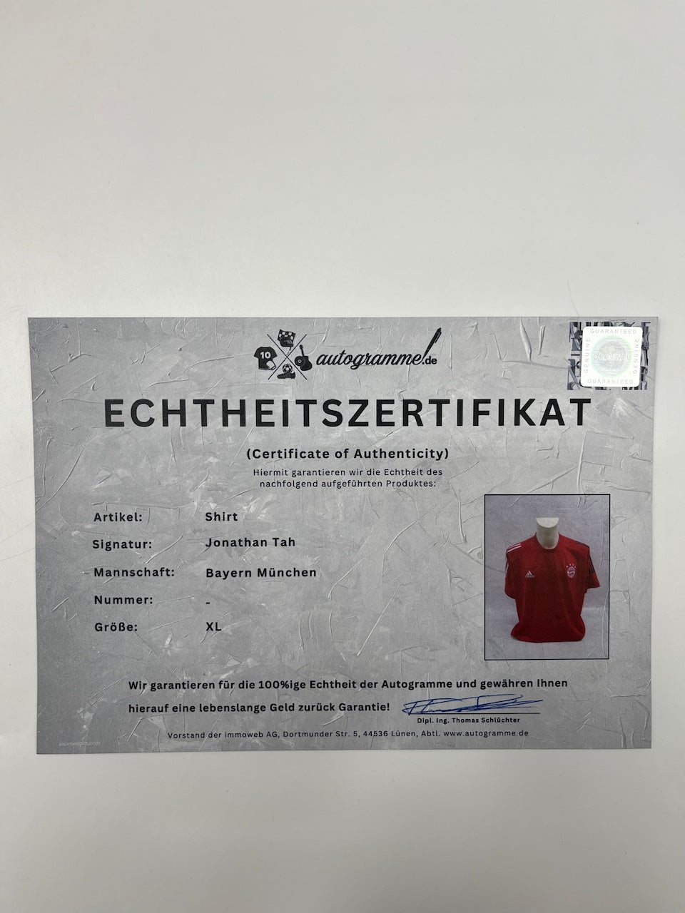 Bayern Munich shirt signed by Jonathan Tah, FCB Adidas XL
