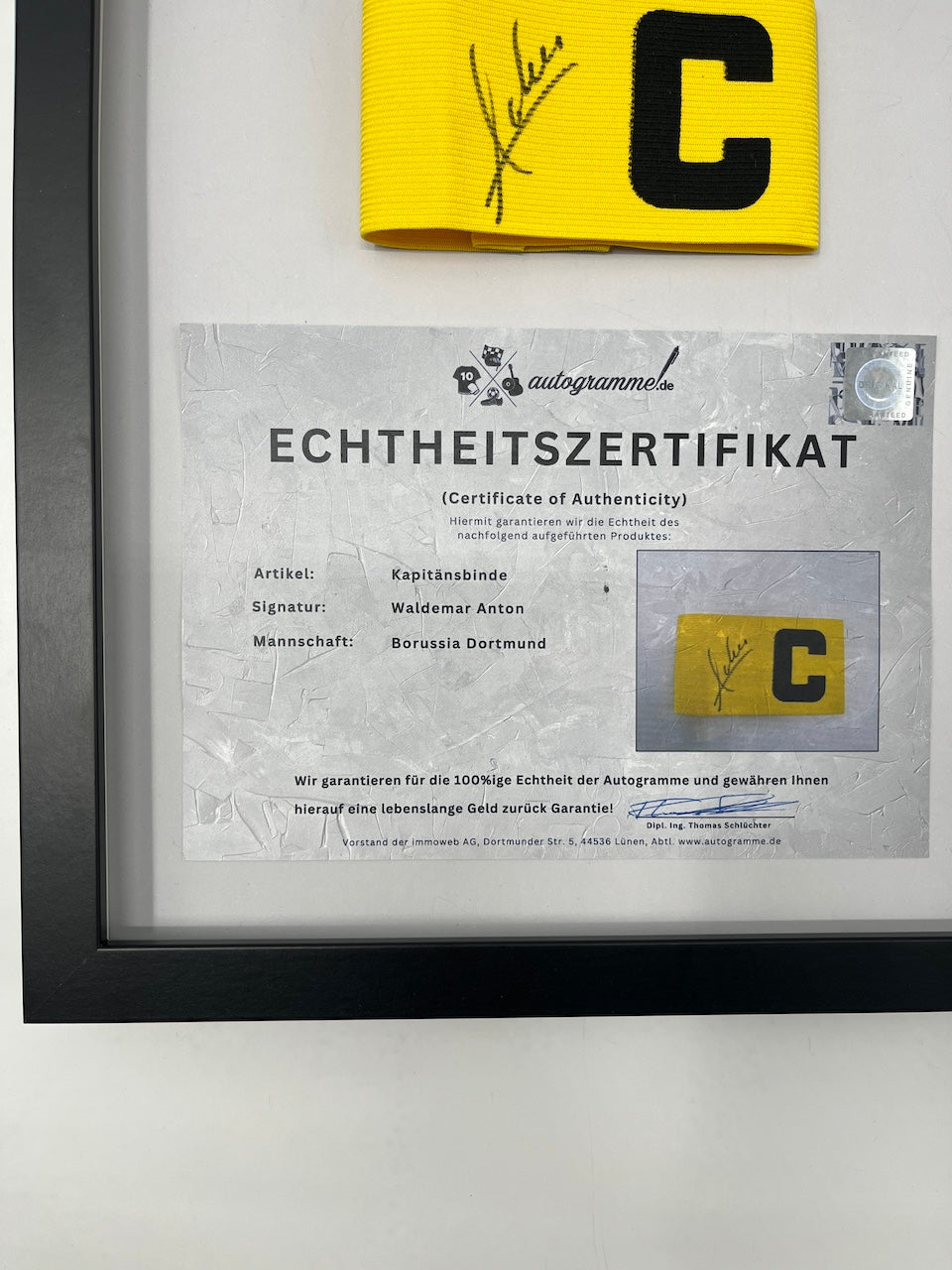 Kapitänsbinde Waldemar Anton signiert im Rahmen Borussia Dortmund neu COA