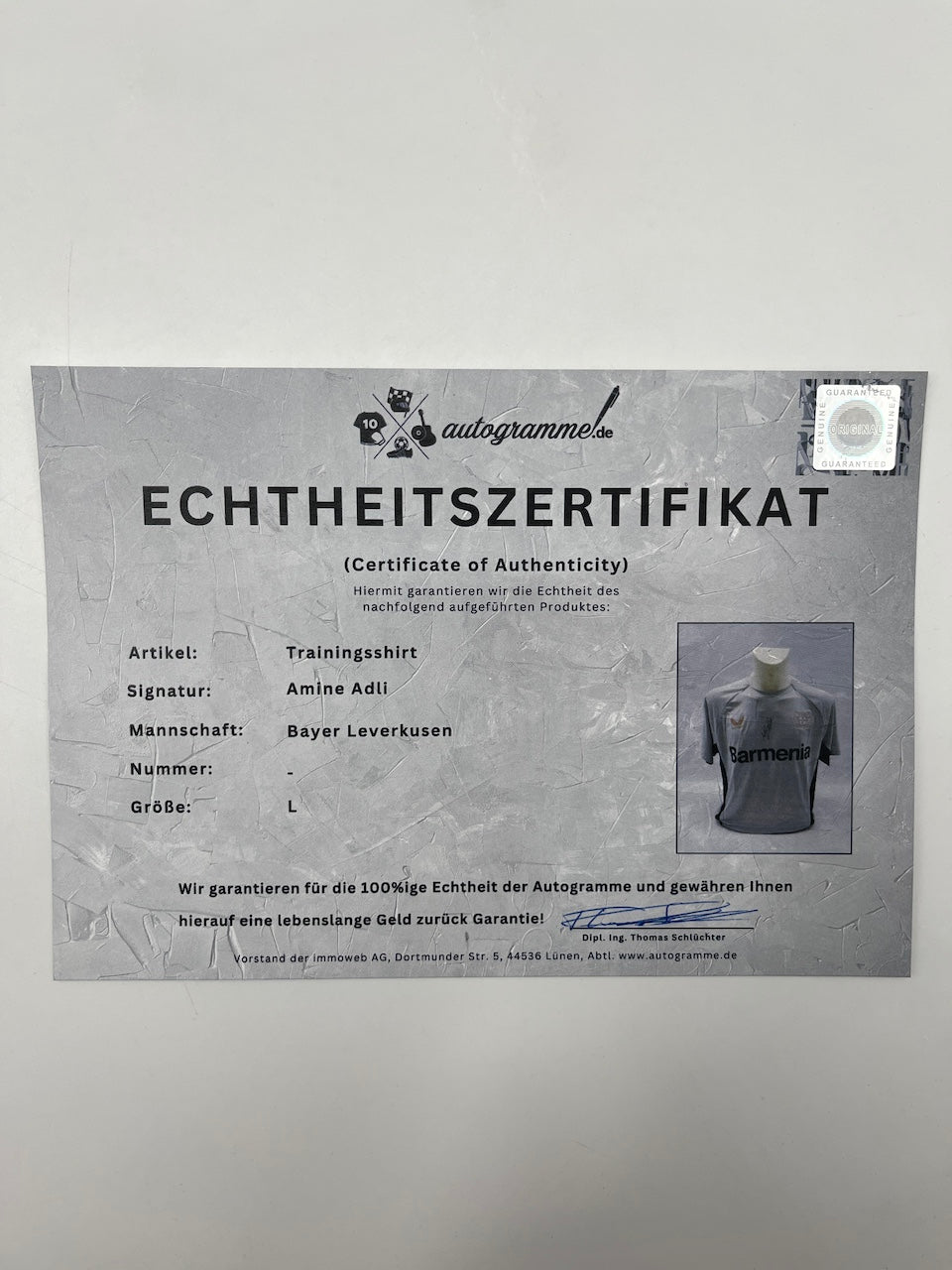 Bayer Leverkusen training shirt signed by Amine Adli, Castore L