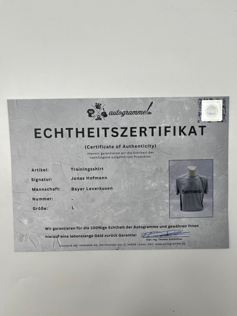 Bayer Leverkusen training shirt signed by Jonas Hofmann, Castore L