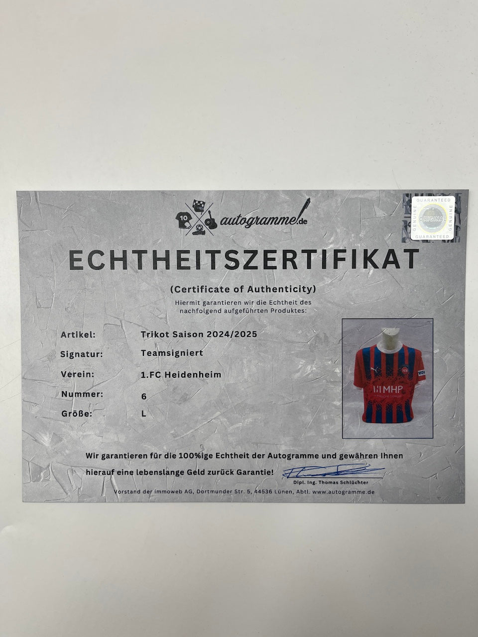 FC Heidenheim Jersey 2024/2025 Team Signed COA Nike L