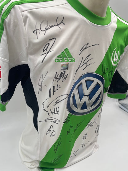 VfL Wolfsburg jersey 13/14 team signed autograph adidas coa m