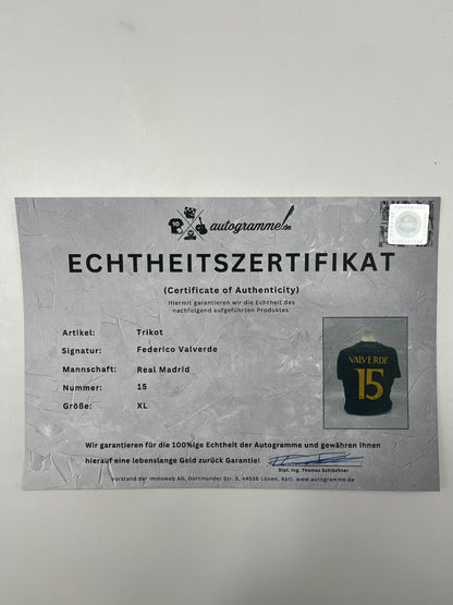 Real Madrid jersey signed by Federico Valverde, Adidas COA XL